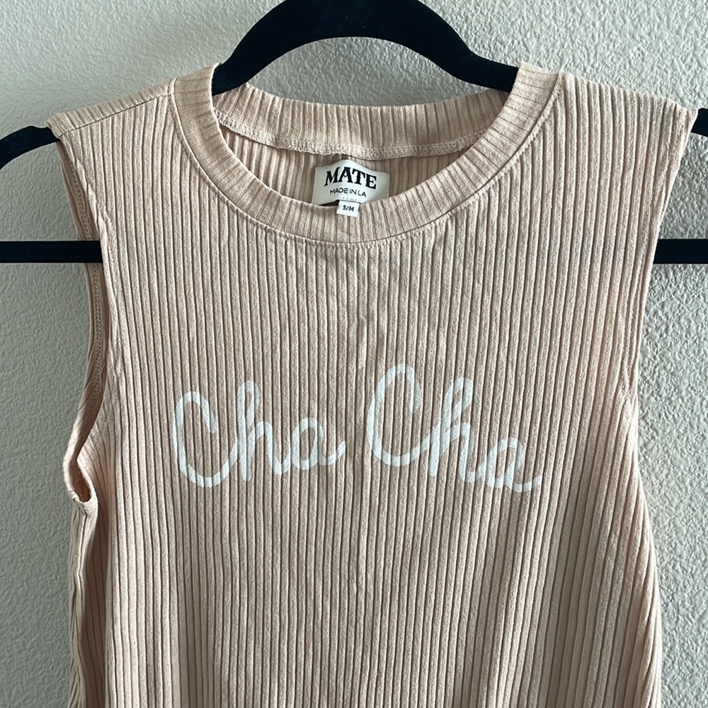 Mate the Label Tan Ribbed Cha Cha Tank made in Los Angeles